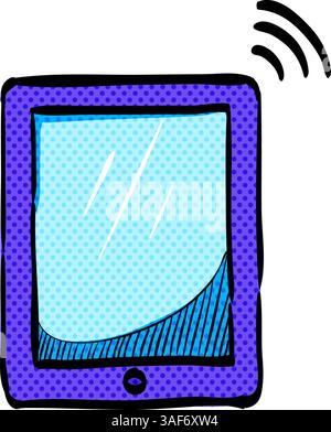 Tablet halftone icon hand drawn color vector illustration Stock Vector