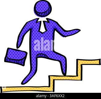 Businessman stairway halftone icon hand drawn color vector illustration Stock Vector