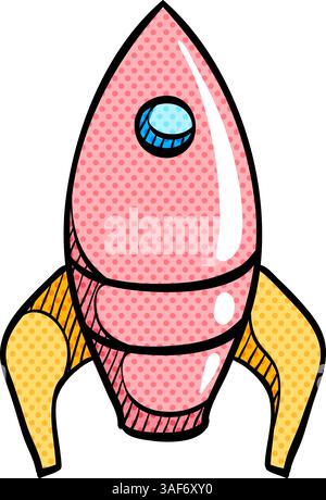 Rocket halftone icon hand drawn color vector illustration Stock Vector