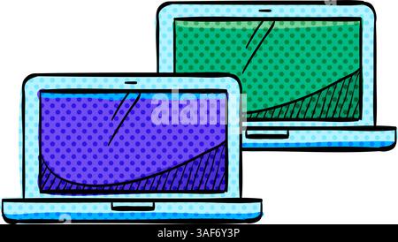 Laptops halftone icon hand drawn color vector illustration Stock Vector