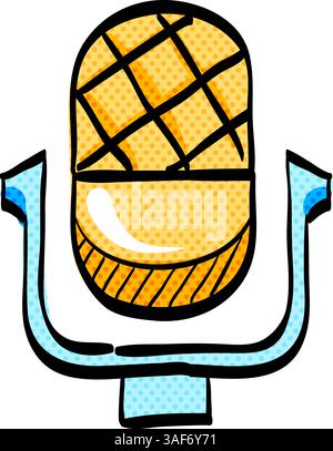 Microphone halftone icon hand drawn color vector illustration Stock Vector