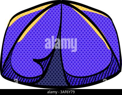Camping tent halftone icon hand drawn color vector illustration Stock Vector