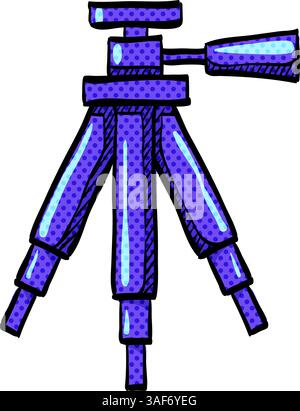Camera tripod halftone icon hand drawn color vector illustration Stock Vector