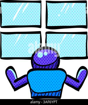 Surveillance room halftone icon hand drawn color vector illustration Stock Vector