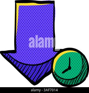 Download arrow with clock halftone icon hand drawn color vector illustration Stock Vector
