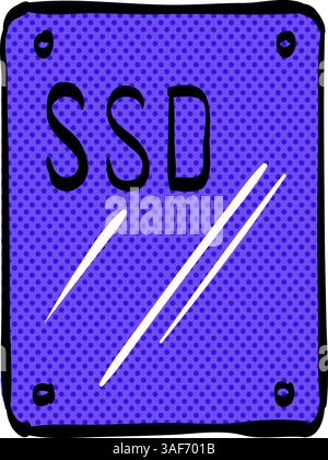 Solid state drive halftone icon hand drawn color vector illustration Stock Vector