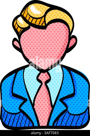 Businessman halftone icon hand drawn color vector illustration Stock Vector