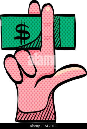 Hand holding money halftone icon hand drawn color vector illustration Stock Vector