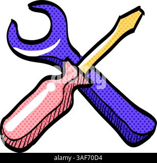 Bicycle tools halftone icon hand drawn color vector illustration Stock Vector