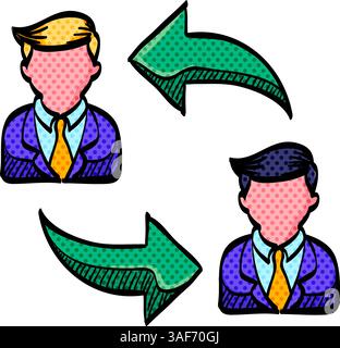Employee rotation halftone icon hand drawn color vector illustration Stock Vector