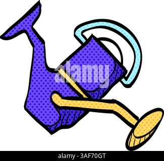 Fishing reel halftone icon hand drawn color vector illustration Stock Vector