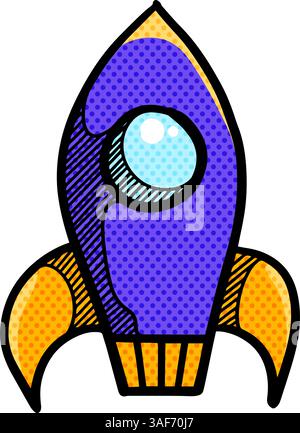 Rocket icon hand drawn halftone color vector illustration Stock Vector