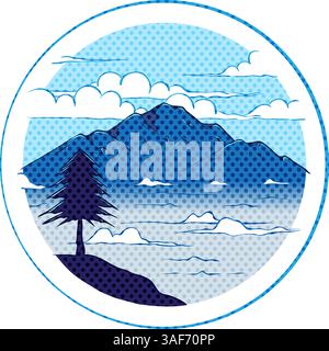 Mountain hand drawn halftone color vector illustration Stock Vector