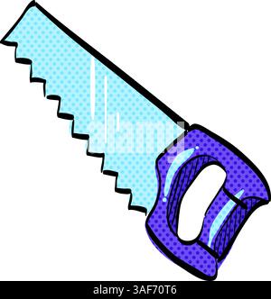 Hand saw halftone icon hand drawn color vector illustration Stock Vector