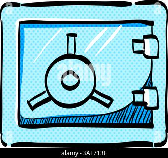 Safe box halftone icon hand drawn color vector illustration Stock Vector