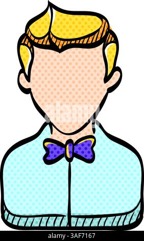 Waiter avatar halftone icon hand drawn color vector illustration Stock Vector