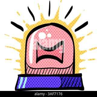 Siren halftone icon hand drawn color vector illustration Stock Vector