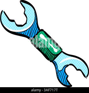 Bicycle wrench halftone icon hand drawn color vector illustration Stock Vector