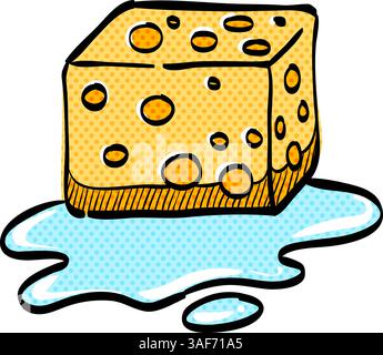Sponge cleaning halftone icon hand drawn color vector illustration Stock Vector