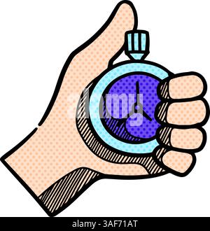 Hand holding stopwatch icon halftone color vector illustration Stock Vector