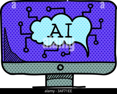 Artificial intelligence concept icon halftone color vector illustration Stock Vector
