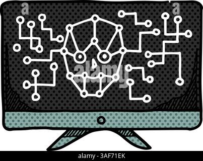 Artificial intelligence concept icon halftone color vector illustration Stock Vector