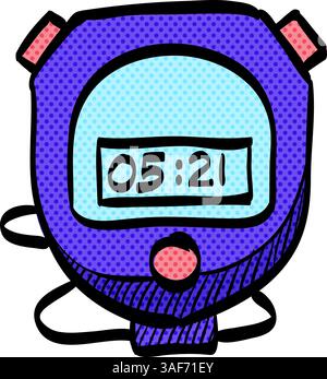 Stopwatch halftone icon hand drawn color vector illustration Stock Vector