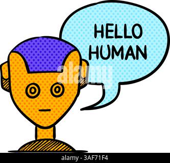 Artificial intelligence concept icon drawing halftone color vector illustration Stock Vector