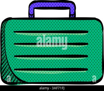 Business suitcase halftone icon hand drawn color vector illustration Stock Vector