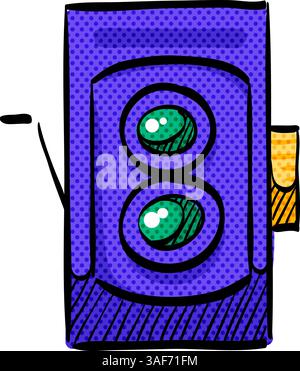 Twin lens reflex camera halftone icon hand drawn color vector illustration Stock Vector