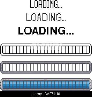 Pixel art loading bar set. Retro video game download progress screen. Pixelated 8-bit vector Stock Vector