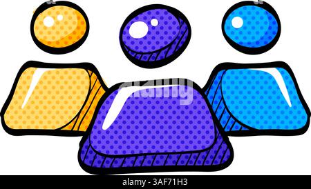 Teamwork halftone icon hand drawn color vector illustration Stock Vector