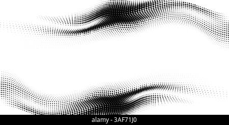 Abstract background with black and white halftone dotted border. Technology halfton mesh wave backdrop. Dots grid digital design for business Stock Vector