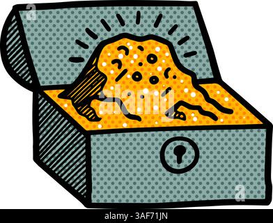 Treasure chest icons hand drawn halftone color vector illustration Stock Vector