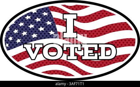I voted text on United States flag background. Sticker emblem vector illustration Stock Vector