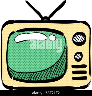 Television halftone icon hand drawn color vector illustration Stock Vector