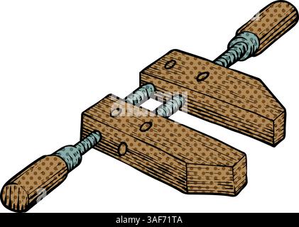 Wooden clamp icon halftone color vector illustration Stock Vector