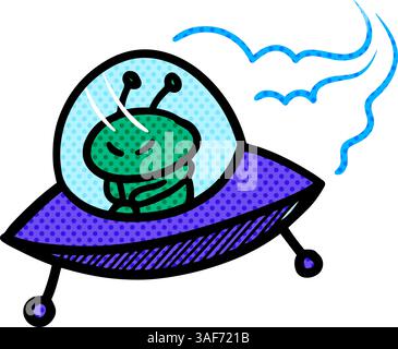Flying saucer icon hand drawn halftone color vector illustration Stock Vector