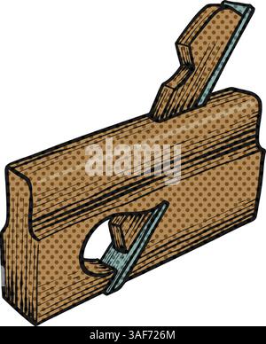 Hand plane icon woodworking tool halftone color vector illustration Stock Vector