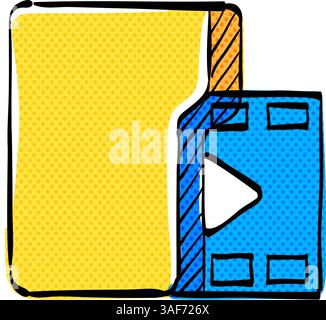 Movie folder halftone icon hand drawn color vector illustration Stock Vector
