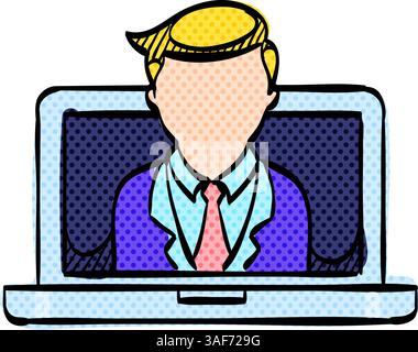 Computer chat halftone icon hand drawn color vector illustration Stock Vector