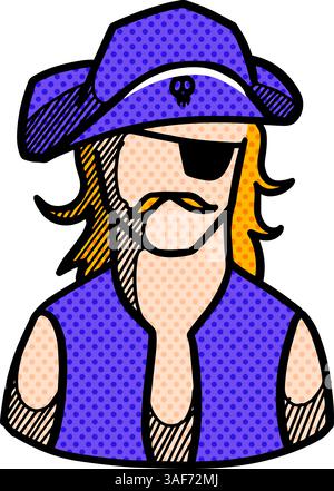 Pirate icon es hand drawn halftone color vector illustration Stock Vector