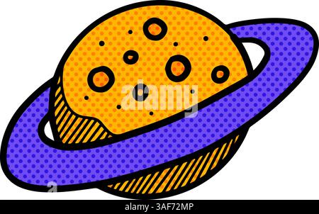 Planet icon in doodle sketch lines halftone color vector illustration Stock Vector