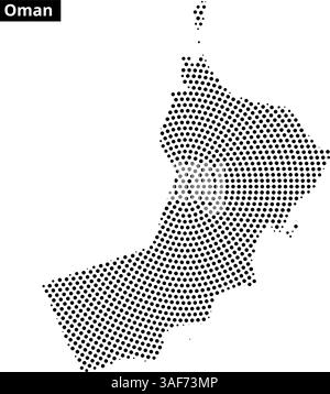 A detailed outline of Oman illustrated with a dotted texture, emphasizing its geographical features and shape. Stock Vector