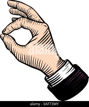 Okay gesture using thumb and index finger halftone color vector illustration Stock Vector