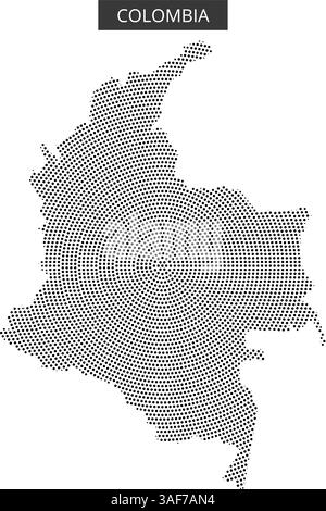 A dotted map of Colombia showcases the country's distinctive outline ...