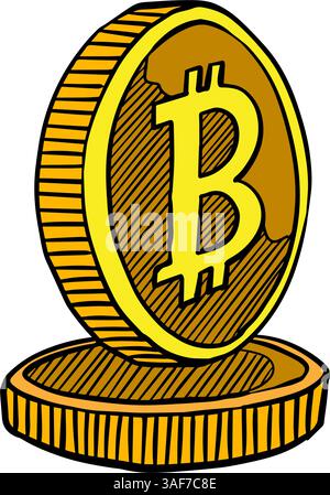 bitcoin cryptocurrency coin hand drawn color vector illustration Stock Vector