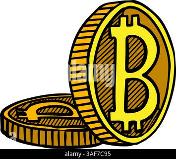 bitcoin cryptocurrency coin hand drawn color vector illustration Stock Vector