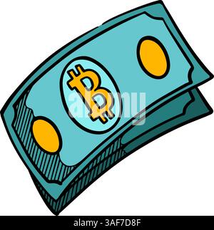 bitcoin cryptocurrency money hand drawn color vector illustration Stock Vector