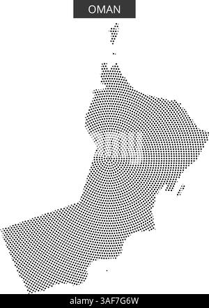 A detailed outline of Oman illustrated with a dotted texture, emphasizing its geographical features and shape. Stock Vector